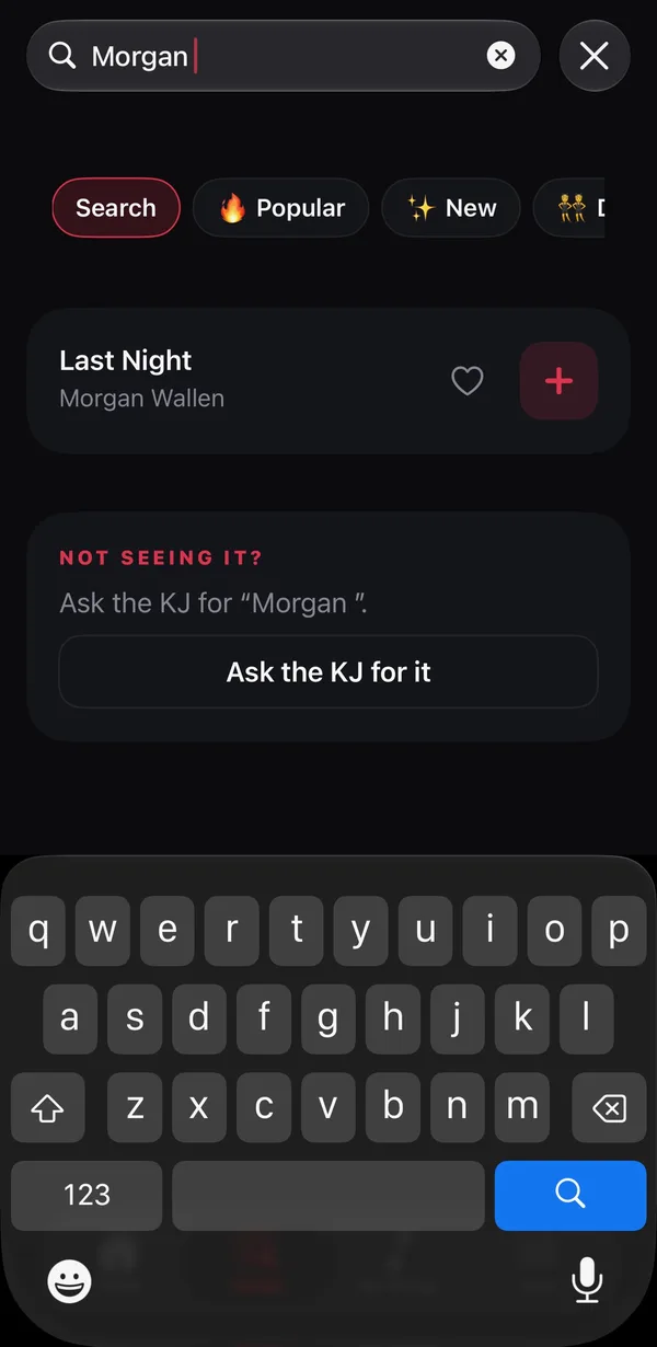 Searching the KJ's karaoke song book in the PulseKJ app